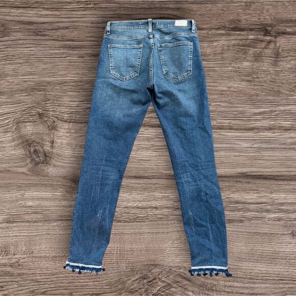 Zara Basic Z1975 Denim Blue Jeans with Distressed Hem and Pom Poms - Picture 2 of 10